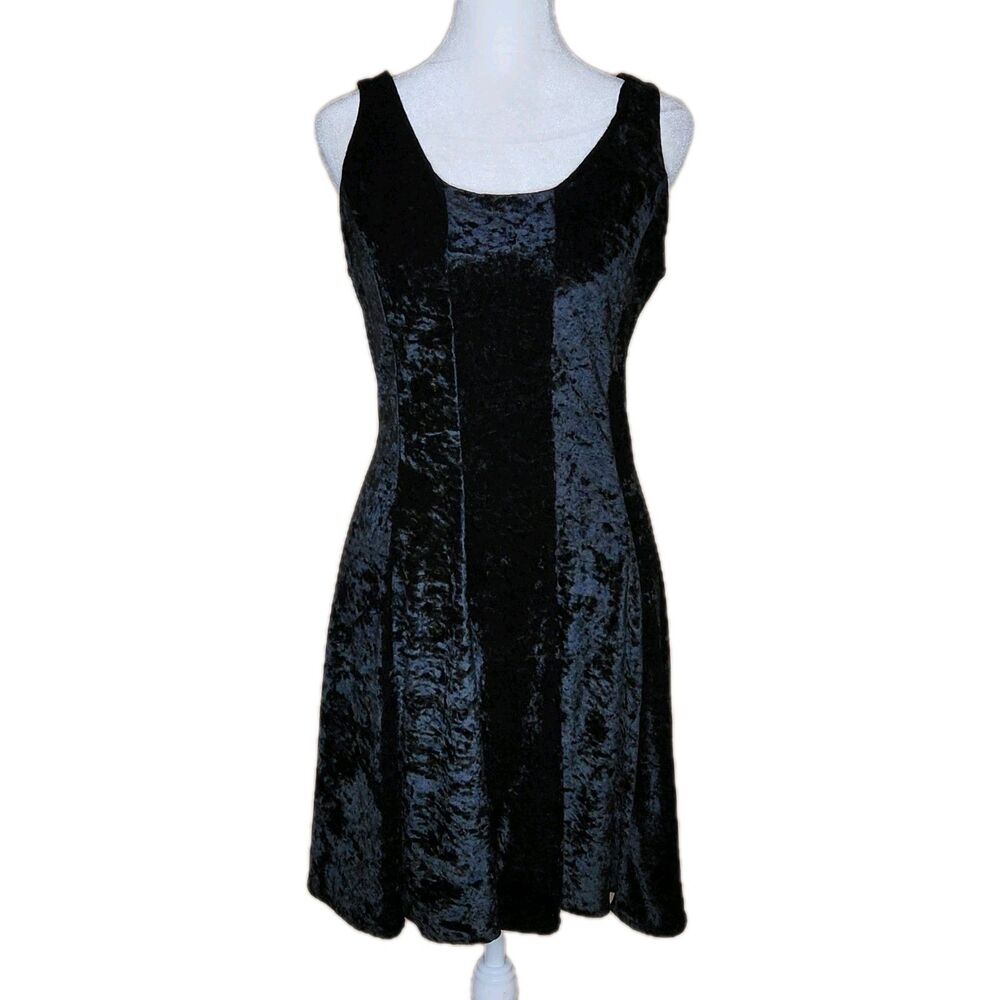 Vintage 90s Ultimate! Black Crushed Velvet Sleeveless Mini Skater Dress Size 7